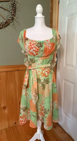 Vintage Leslie Fay Green and Orange Sleeveless Sundress
