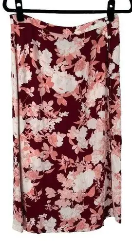 Chelsea28 Burgundy & Pink Floral Semi Sheer Skirt