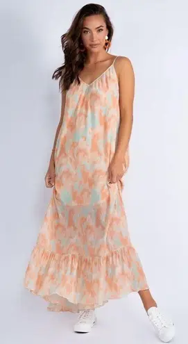 Buckle The  Fanco abstract mint & coral boho beach crinkle maxi dress