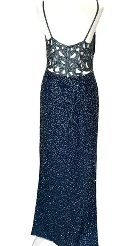 Sean Collection Vtg 90’s Dress Gown Sz L 100% Silk Blue Beaded Prom Even…