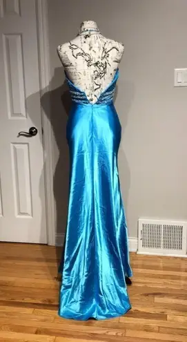 Mori Lee Vintage Y2k Colorful Coquette Coastal Satin Mermaid High Low Embellished Beads Halter Empire Fitted Prom Evening Formal