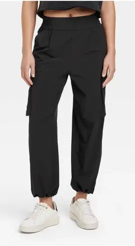 JoyLab Black Women's Cinch Hem Woven Cargo Pants High Rise Casual Fit Small