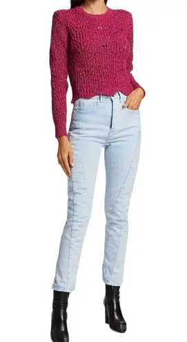 IRO Paris Aryna Pink Fuchsia Metallic Knit Scalloped Pullover Sweater Large