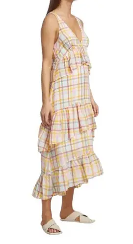 cinq a sept Astor Tiered Ruffle Midi Dress Pastel Plaid Womens Size 4