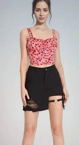 SheIn Pink Red Heart Print All Over Crop Top, size S - Image 2