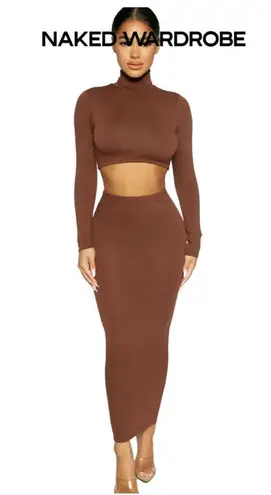 Naked Wardrobe NWT MIDI Skirt in Chocolate Brown Sz Small $54
