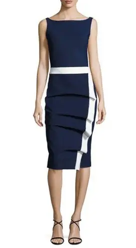 Chiara Boni La Petite Robe Alexandra Navy Draped Sleeveless Sheath Dress Size 6 Blue