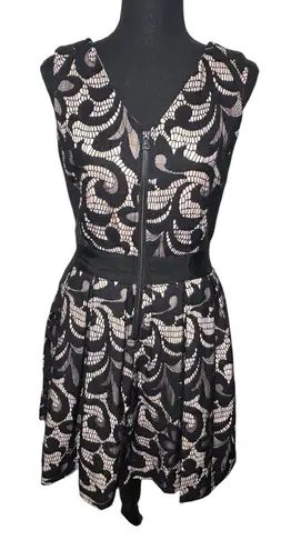 Sea New York Full Lace Front Zip Sleeveless Dress Size 8 Open Back Mini Dress Black