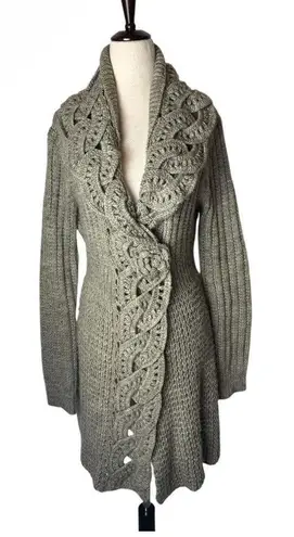 NorthStyle Sweater Women Small Tan Wool Blend Knit Shawl Collar Long Cardigan