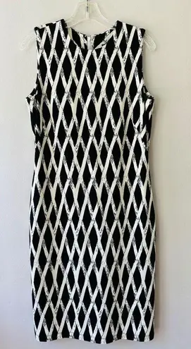 J. McLaughlin Tank Midi Stretch Dress Black White Diamond Print Sleeveless Sz M