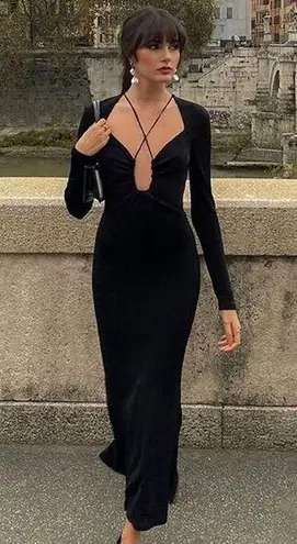 Jason Wu Black Silky Knit Strappy Midi Dress