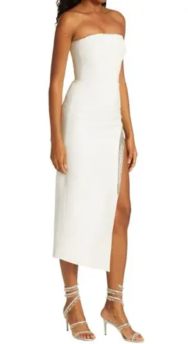 DAVID KOMA Glass Embellished Strapless Crystal Trim Dress, Size 2 New w/Tag White