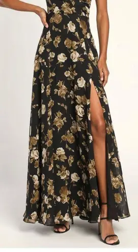 Lulus Black Floral One-Shoulder Maxi Dress