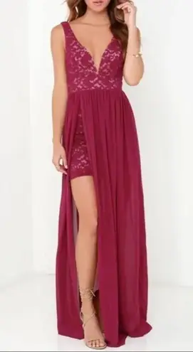 LULUS Size S Red Lace Maxi Dress Make Way For Wonderful Berry Red Lace