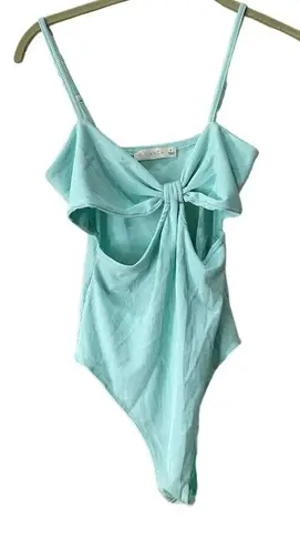 O. Vianca Mint Green Twist Front Cut Out Body Suit - medium