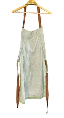 Handmade Bee Apron Adult Size Green Yellow Spring Summer Country Cottage Ruffle