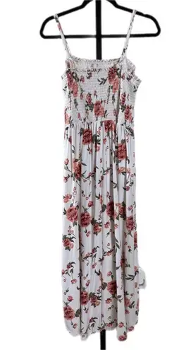 White Pink Floral High Low Maxi Dress Smocked Bust Lightweight Flowy XL Romantic