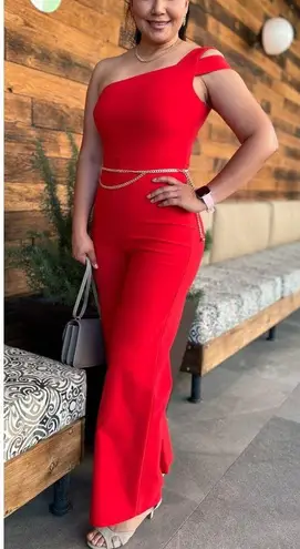 Likely Scarlet Red One-Shoulder Cap Sleeve Maxson Jumpsuit Size 10