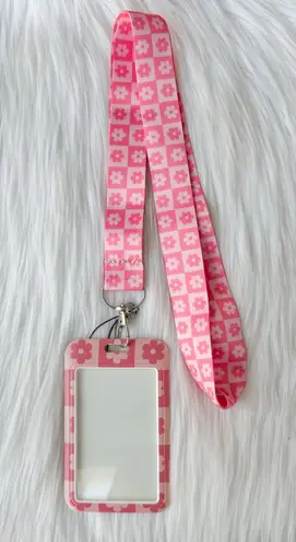 Pink floral checkered lanyard with Id/ card holder