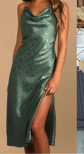 NWT Lulus You're My Type Sage Green Satin Jacquard Midi Slip Dress ~ Size M 🧡🍄 Size M