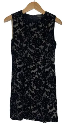 Karen Kane Silk Crushed Velvet Floral Overlay Tan Lining Dress Zipper Back