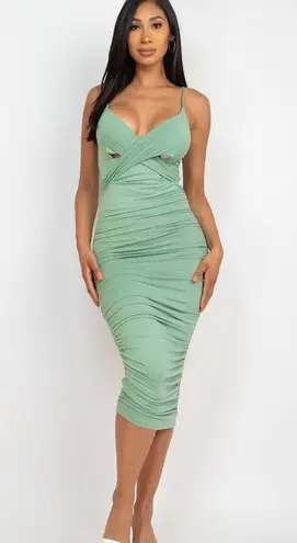 LAST ONE | NEW Hug Me Tight Green Ruched Midi Dress