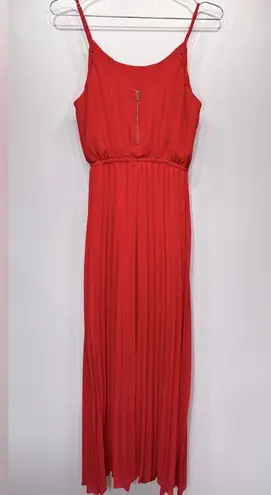 YA Los Angeles Coral Red Plisse Pleated Maxi Dress Pleated Bodice from ModCloth