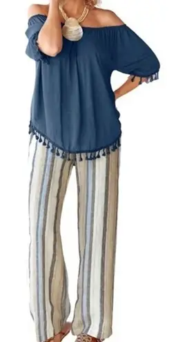 D. Jeans Definitions by Lagenlook Boho Striped Linen Blend Pant size L