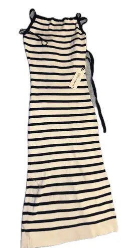 Freshman1996 XS Midi Dress Black White Striped Sleeveless Casual