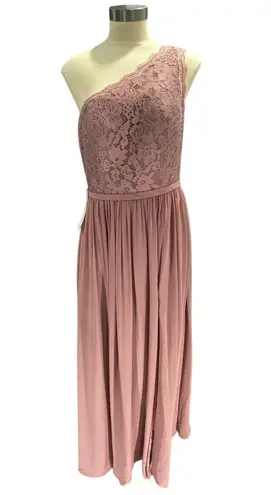 Azazie Demi One Shoulder Dress Lace Bodice Formal Gown Bridesmaid Mauve Size A10