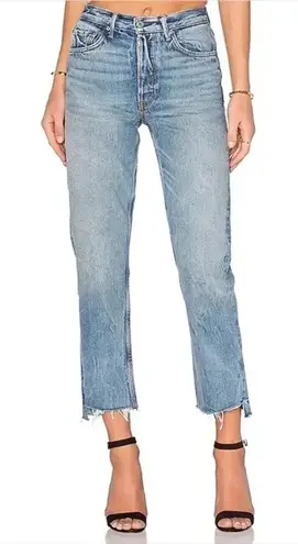 GRLFRND Helena High Rise Straight Leg Jeans Button Fly Raw Hem Premium Size 27
