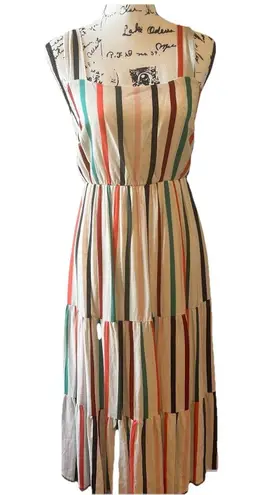 Ces Femme Striped Tiered Adjustable Straps Maxi Dress Women's Medium Size 8