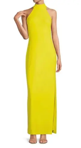 Belle Badgley Mischka Reese Halter Neck Sleeveless Crepe Side Slit Yellow Gown