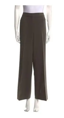 St. John Wide Trouser Pants Flat Front No Pockets Size 12 Wide Leg Green Grey