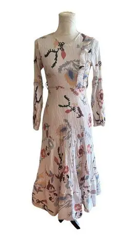 Vintage 90s Floral Print Maxi Dress Ruffle & Empire Waist Tiered Fairy Modest Size undefined