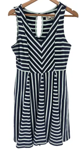Saturday Sunday Anthropologie Striped Sleeveless Keyhole ALine Dress Medium Blue