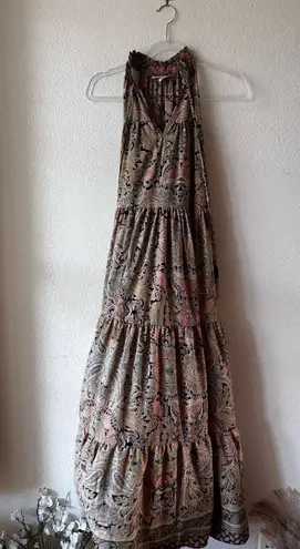 Boheme Floral Halter Maxi Dress Sz S Tan