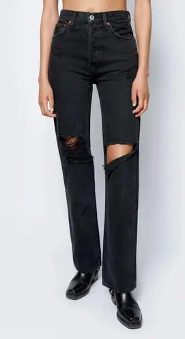 RE/DONE Re Done 90s straight high rise loose long black ripped distressed jeans size 24