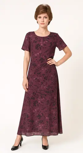 Ronni Nicole vintage plum color floral print short sleeves maxi dress, 8 Purple