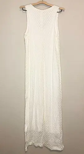 Boston Proper White Crochet Lace Overlay Maxi Dress Beaded Neckline Size L