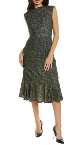 Hutch Women Kari Midi Dress Sz. Med Green Cheetah Print Slinky Sexy Sleeveless