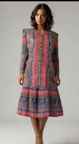 Lady Carol Petites Vintage Paisley Shoulder Pad Skirt Suit Set 14 Red