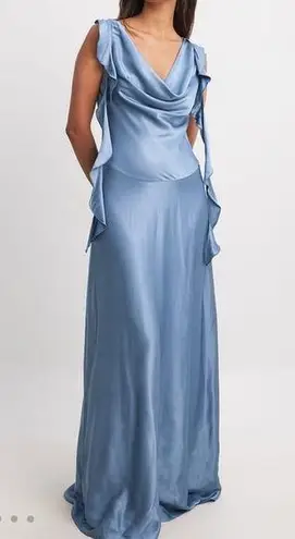 NA-KD Nwt Blue Satin Mermaid Drape Neck Maxi Dress