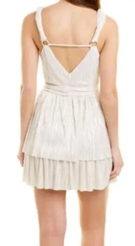Sabina Musayev Alma Plisse Tiered Mini Dress White Shimmer Womens Size Small