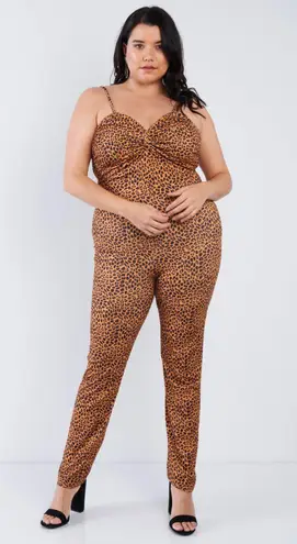 Boutique Trac Plus Cat Cheetah Print Sleeveless Jumpsuit Size 3X