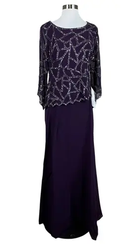 JKara Beaded Chiffon Long Sleeve A