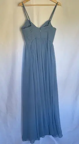 Azazie Alia dusty blue custom design formal bridesmaid dress spaghetti straps