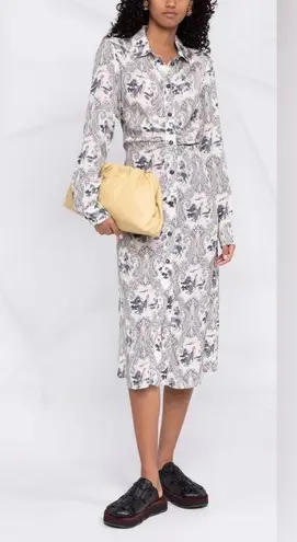 PINKO White Blue Panther Print Long Sleeve Midi Dress Size 8