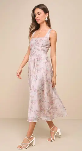 NWT Lulus Darling Adoration Blush Pink Floral Midi Dress Size Small