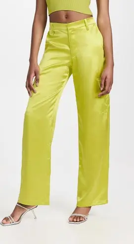 NEW SPRWMN Baggy Low Rise Silk Cargo Pants ELECTRIC CHARTREUSE Green sz XS